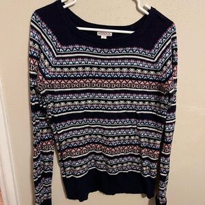 Merona Navy and Patterned Knit Sweater